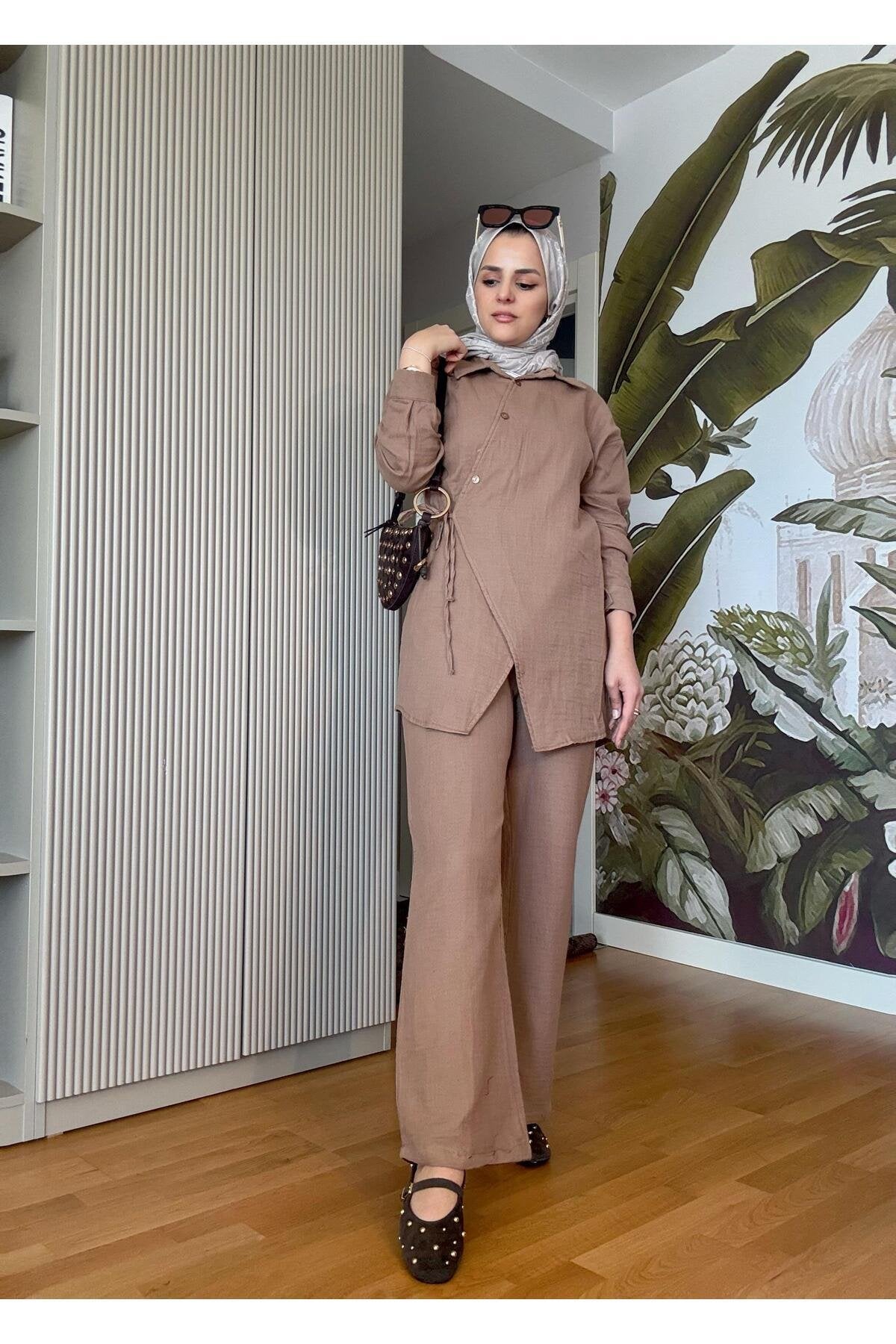 Kimona Müslin Pamuklu Gömlek Takım Siyah