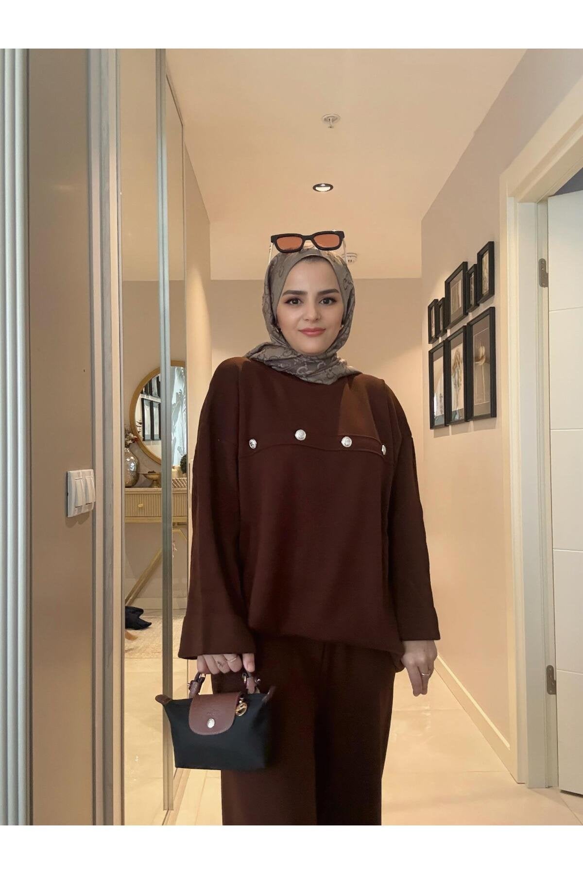 Düğmeli Günlük Triko Ikili Takım Yeşil