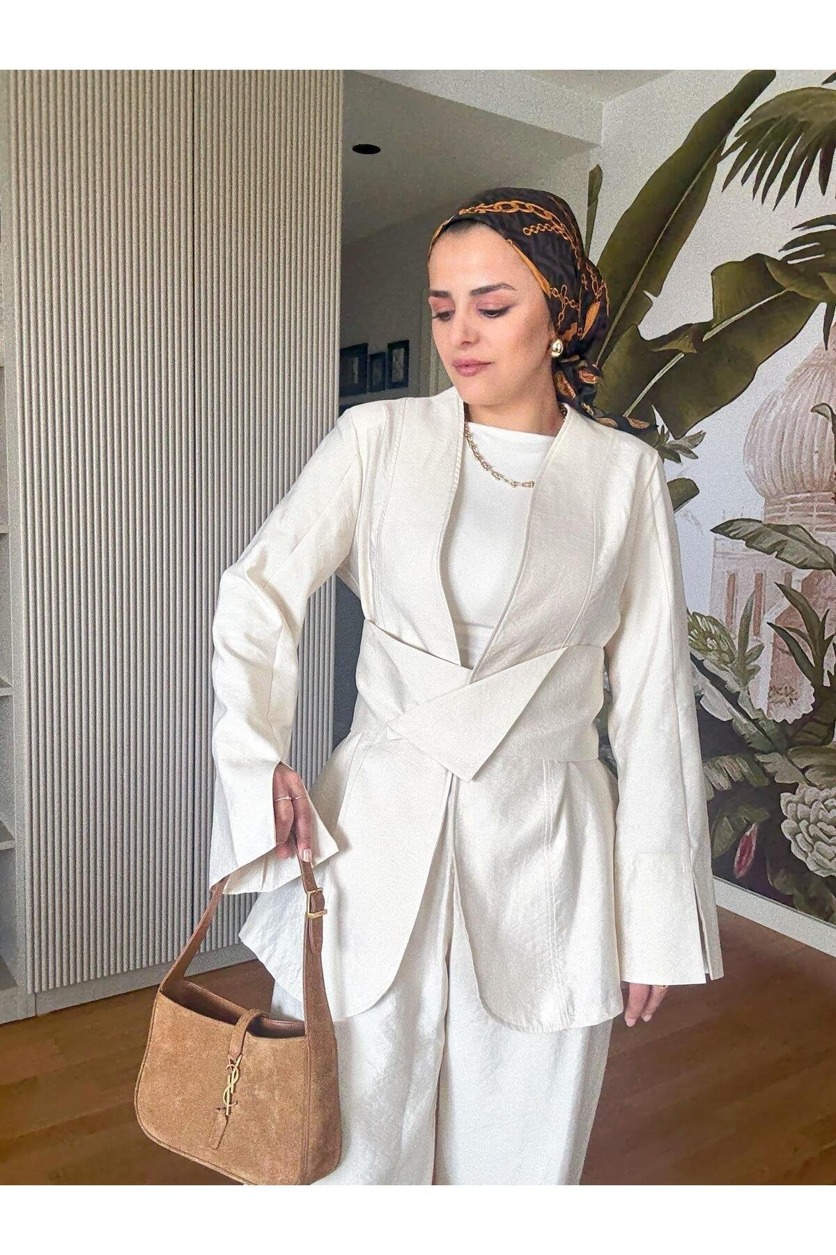 Moila İthal Dokuma Kumaş Ceket +Palazzo Pantolon Takım Bordo