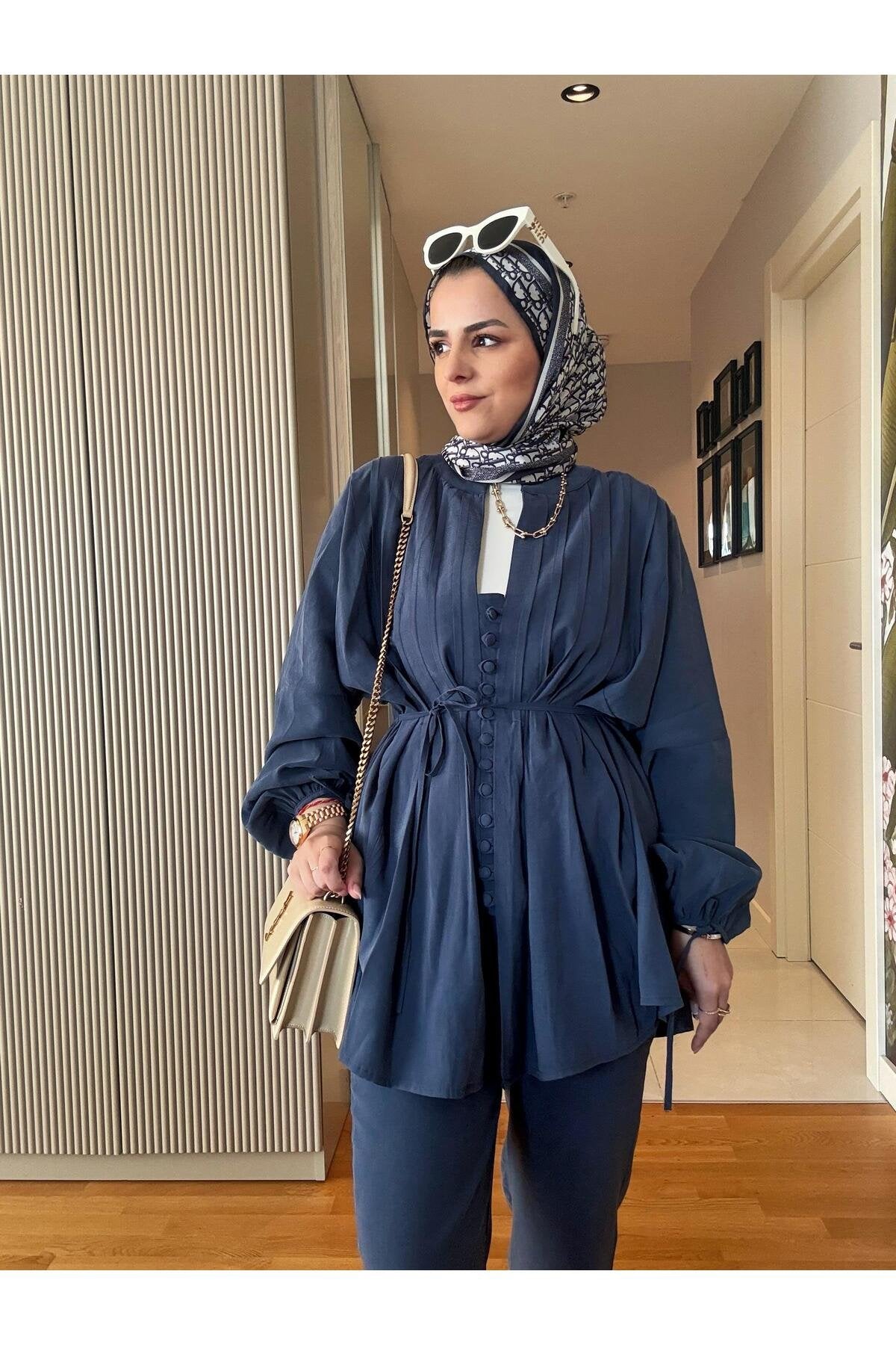 Roza Düğmeli İthal Dokuma Kumaş Gömlekli İkili Takım Bordo