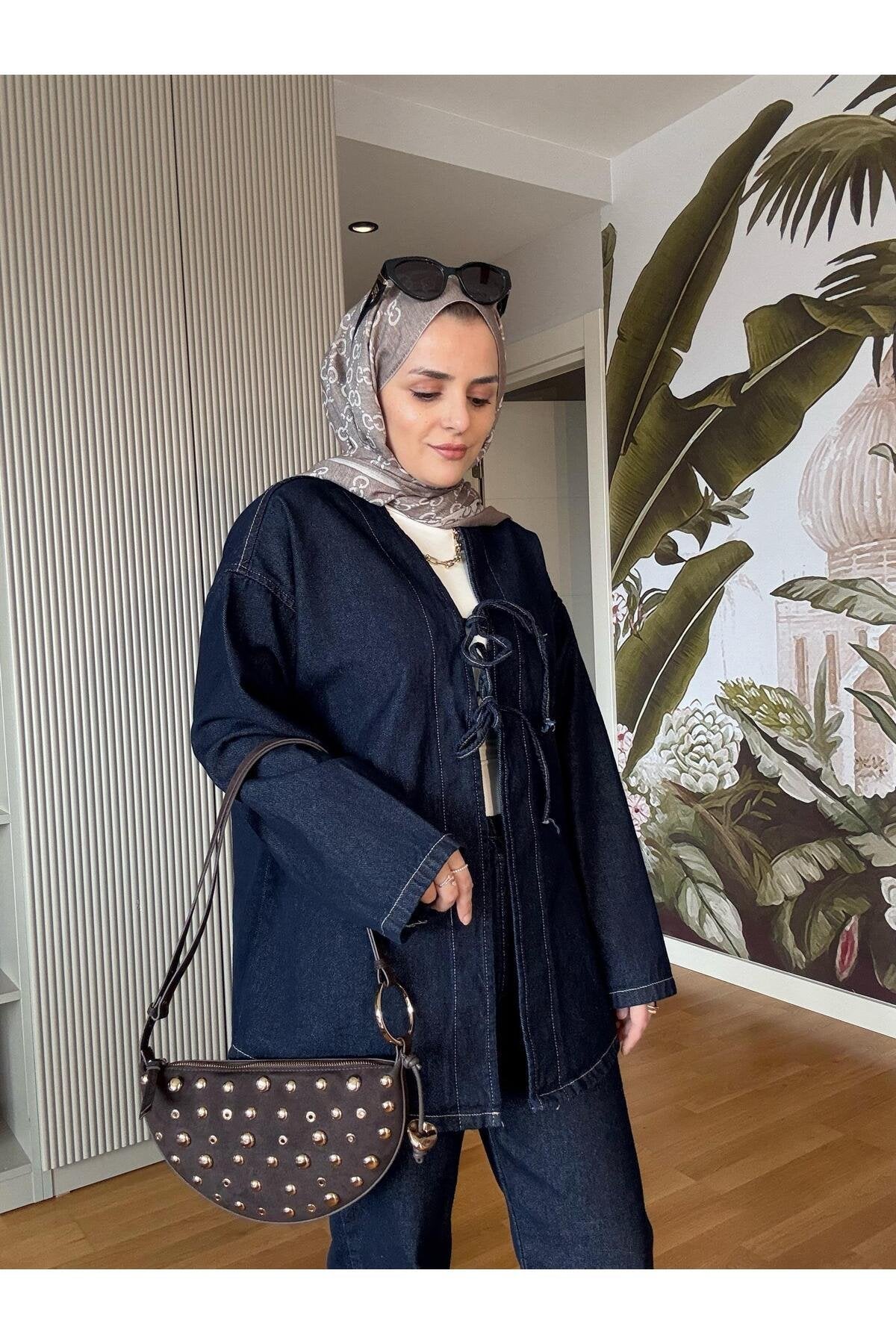 Kurdela ipli Denim Ceket Takım Koyu Mavi