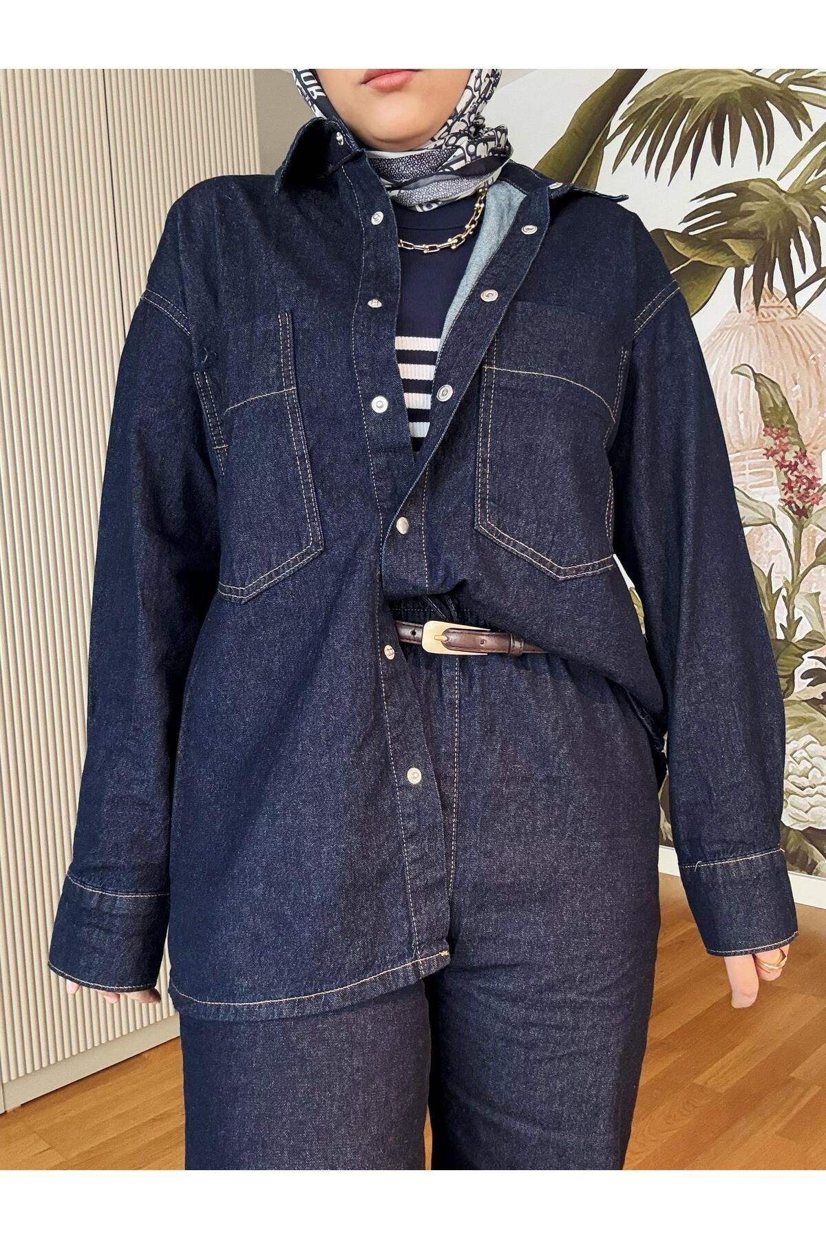 Gömlekli Denim Takım Koyu Mavi