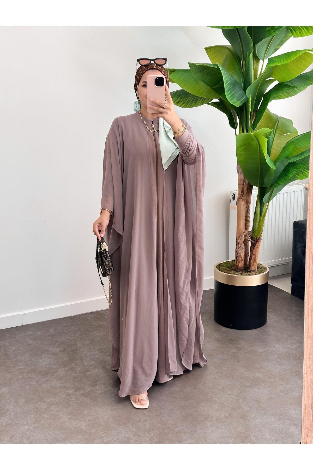 Abaya Fermuarlı Ferace Şifon - Tül