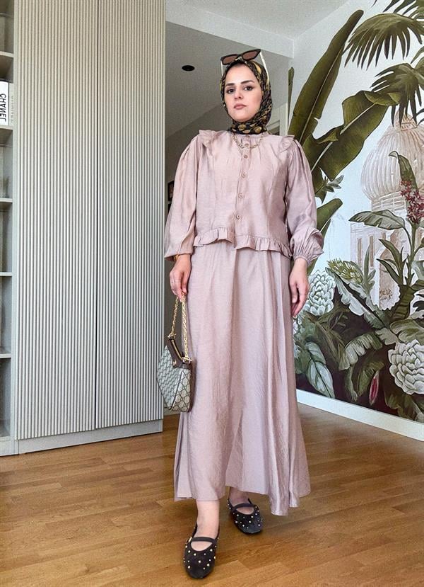 Pamuklu Fırfır Detay Yazlık Etekli Takım – Kahve