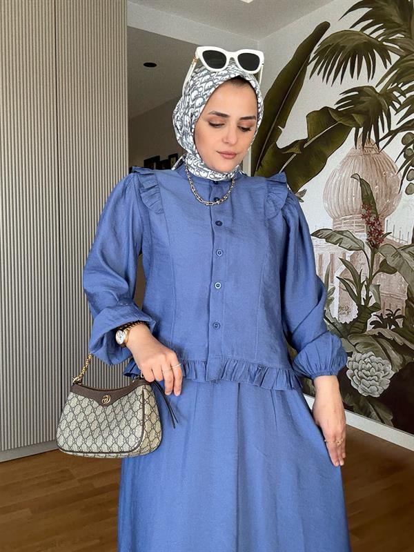 Pamuklu Fırfır Detaylı Yazlık Etekli Takım –Açık Mavi
