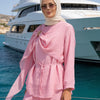 Deniz Broş Detaylı Astarlı Pantolonlu Takım Pembe