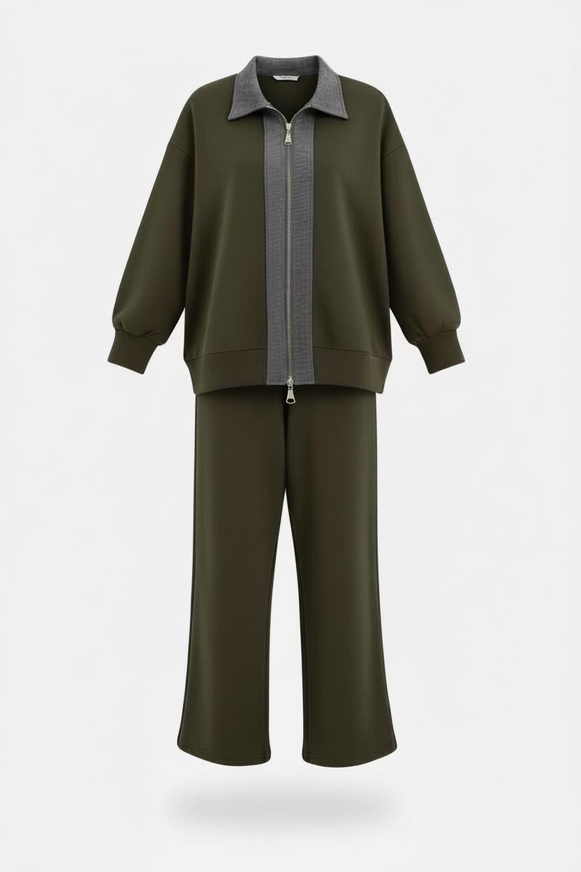 Nordic Thessaloniki- Stamped Detail Oversized Set | Khaki Green