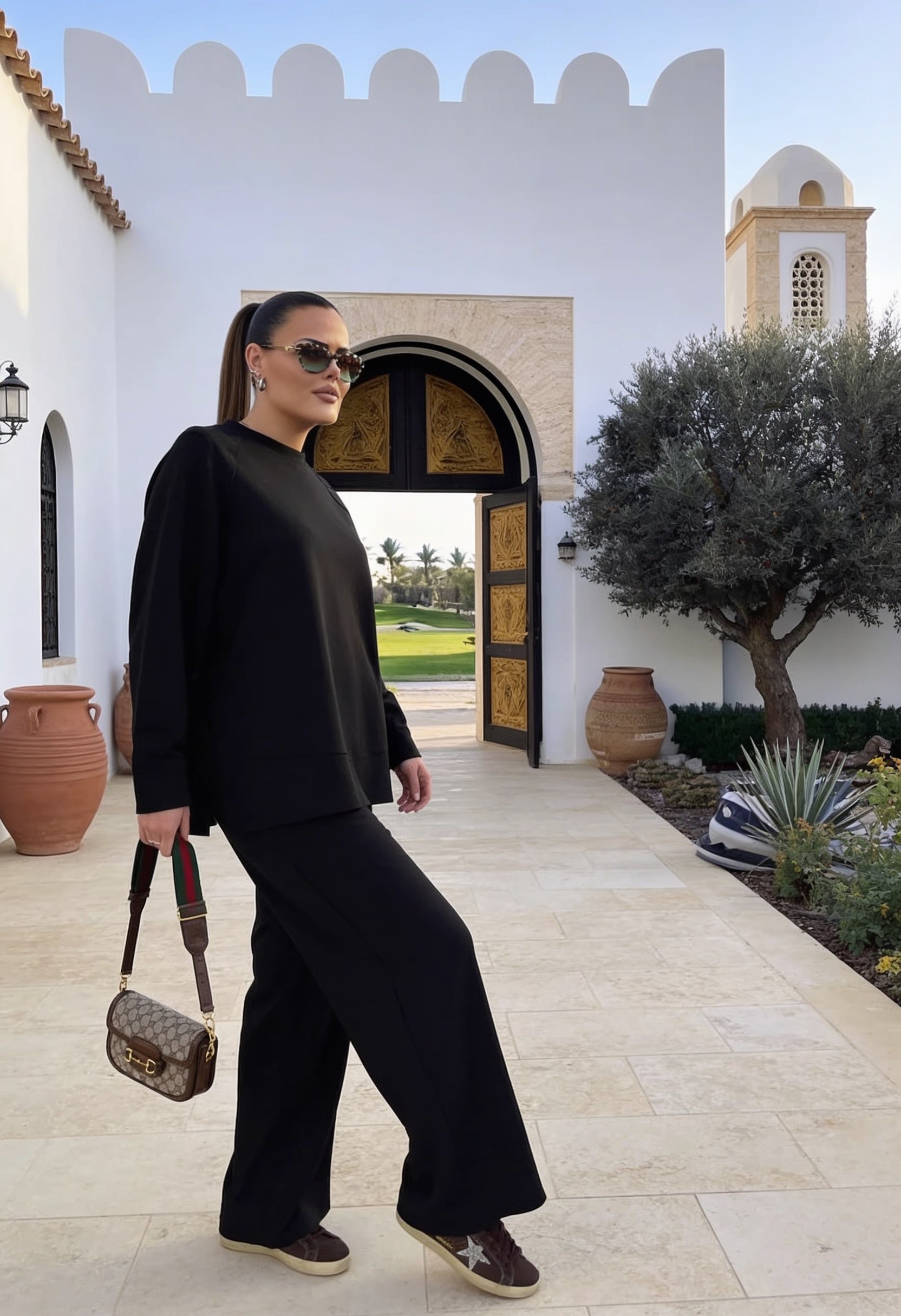 Aluna Modal Pantolonlu Takım |  Oversize Rahat Kalıp-Siyah