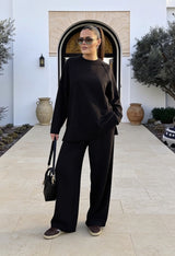 Aluna Modal Pantolonlu Takım |  Oversize Rahat Kalıp-Siyah
