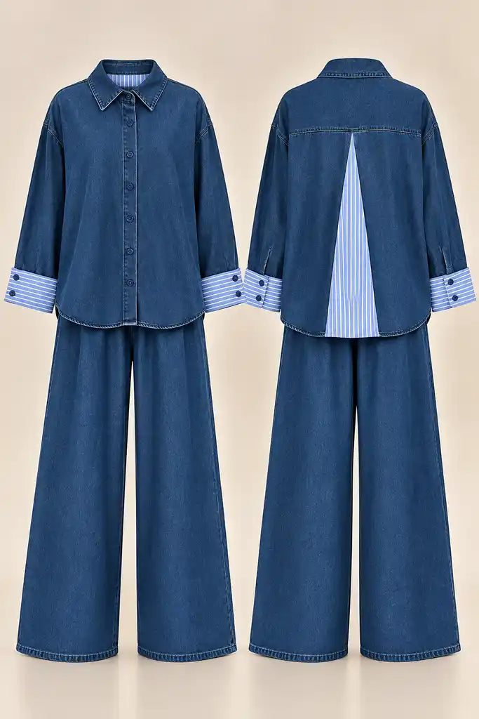 Aden Asimetrik Kesim Denim İkili Takım Mavi