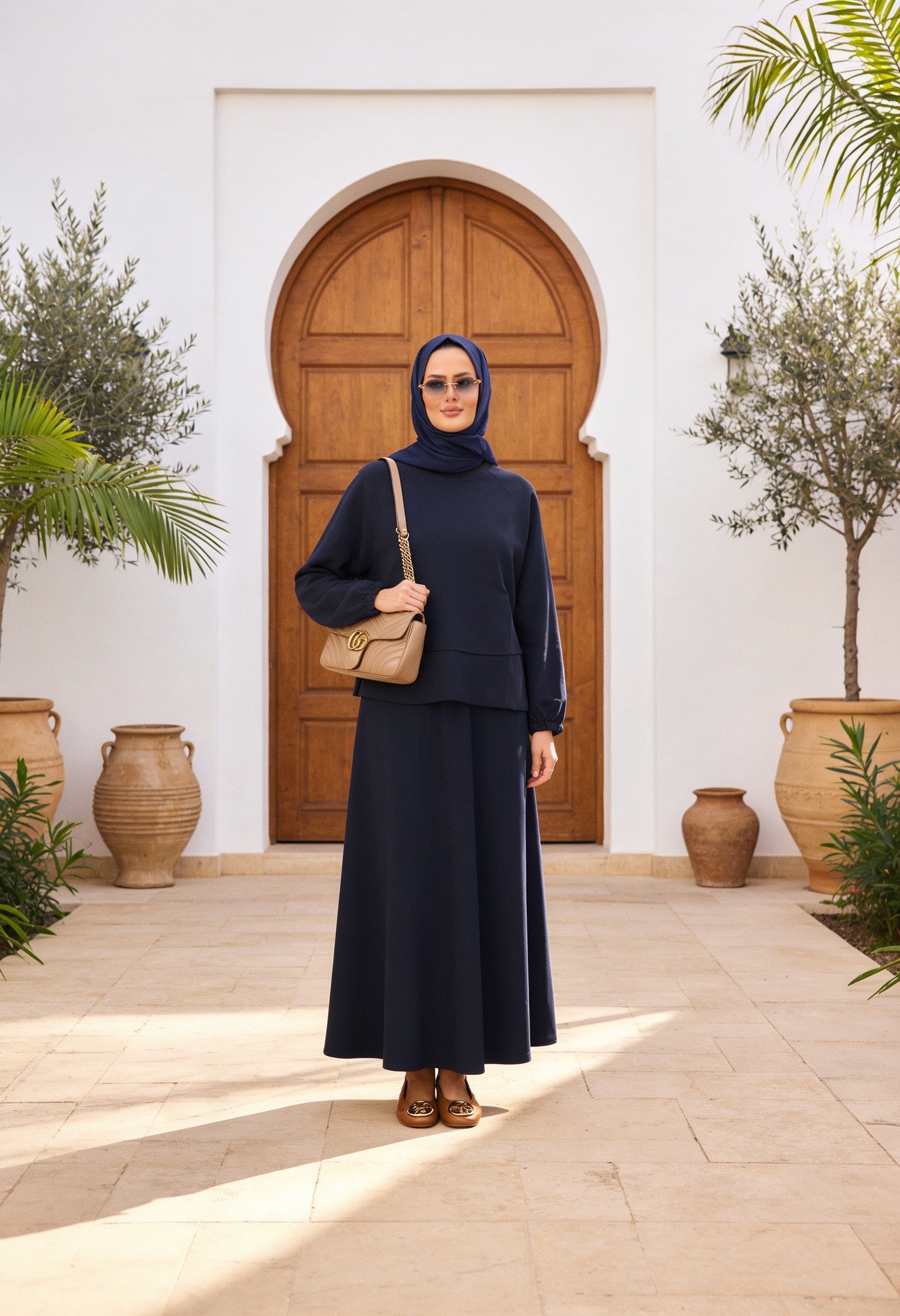 Mihra  Modal Kumaş Oversize Etekli Takım – Lacivert