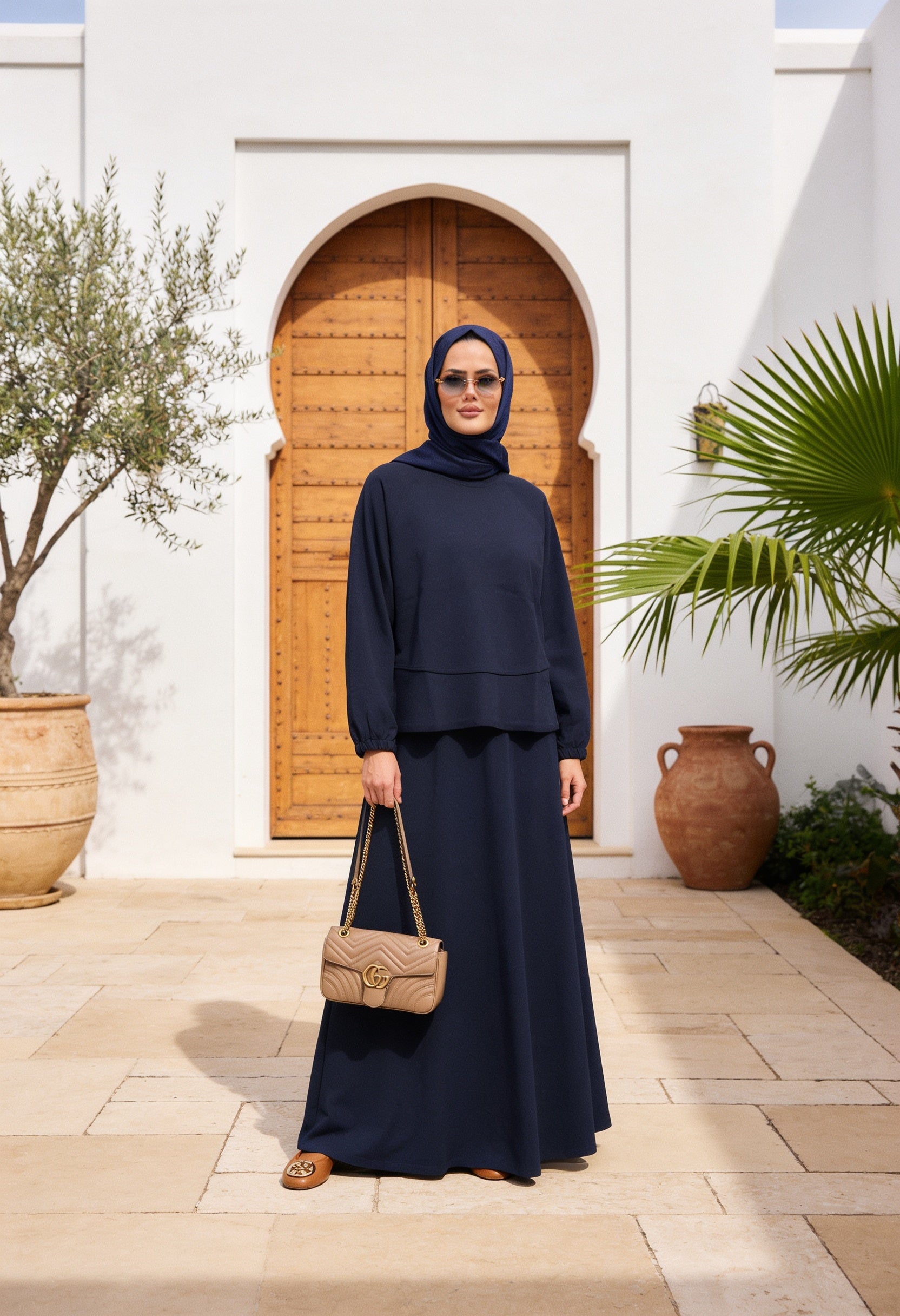 Mihra  Modal Kumaş Oversize Etekli Takım – Lacivert
