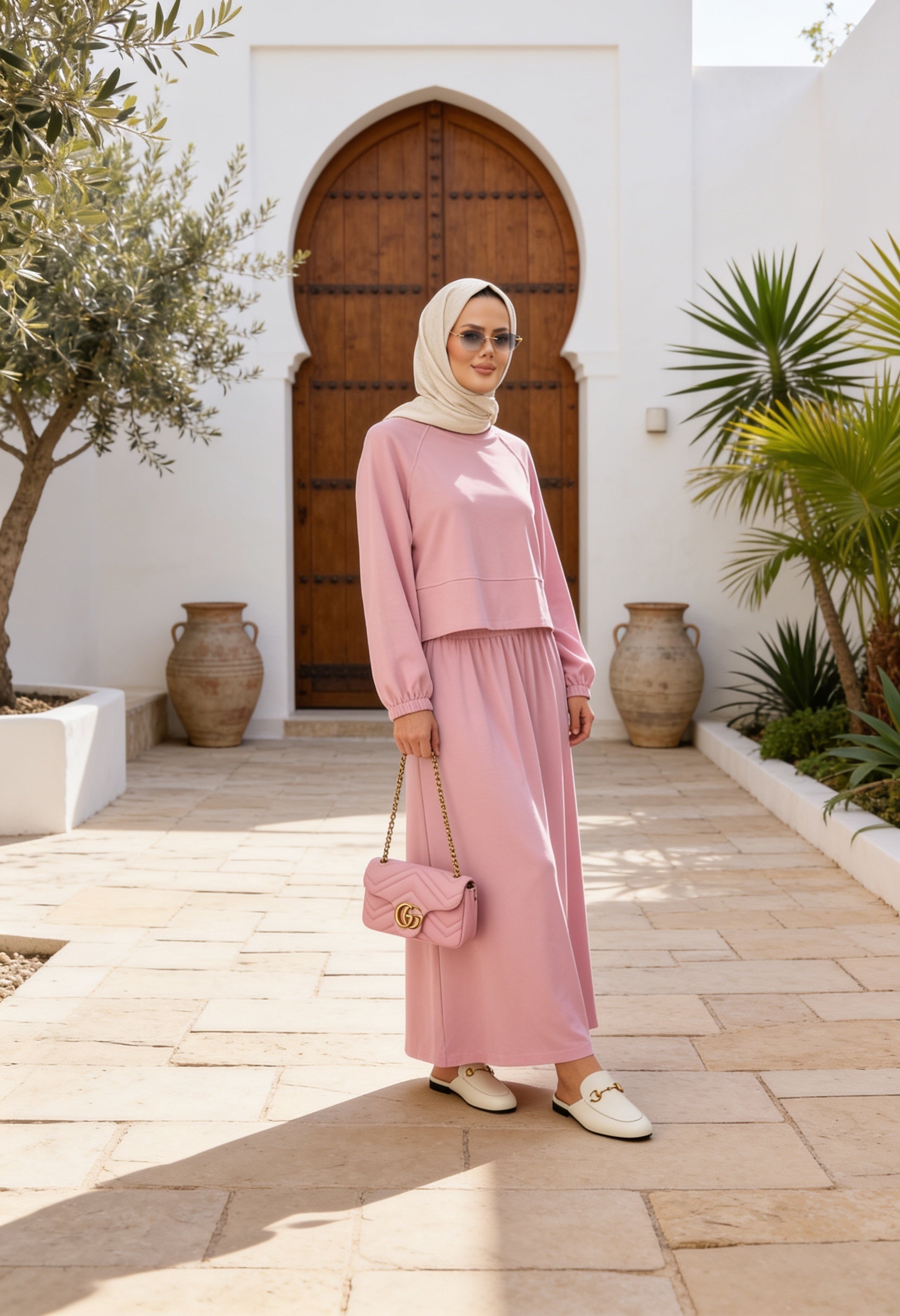 Mihra  Modal Kumaş Oversize Etekli Takım – Pembe
