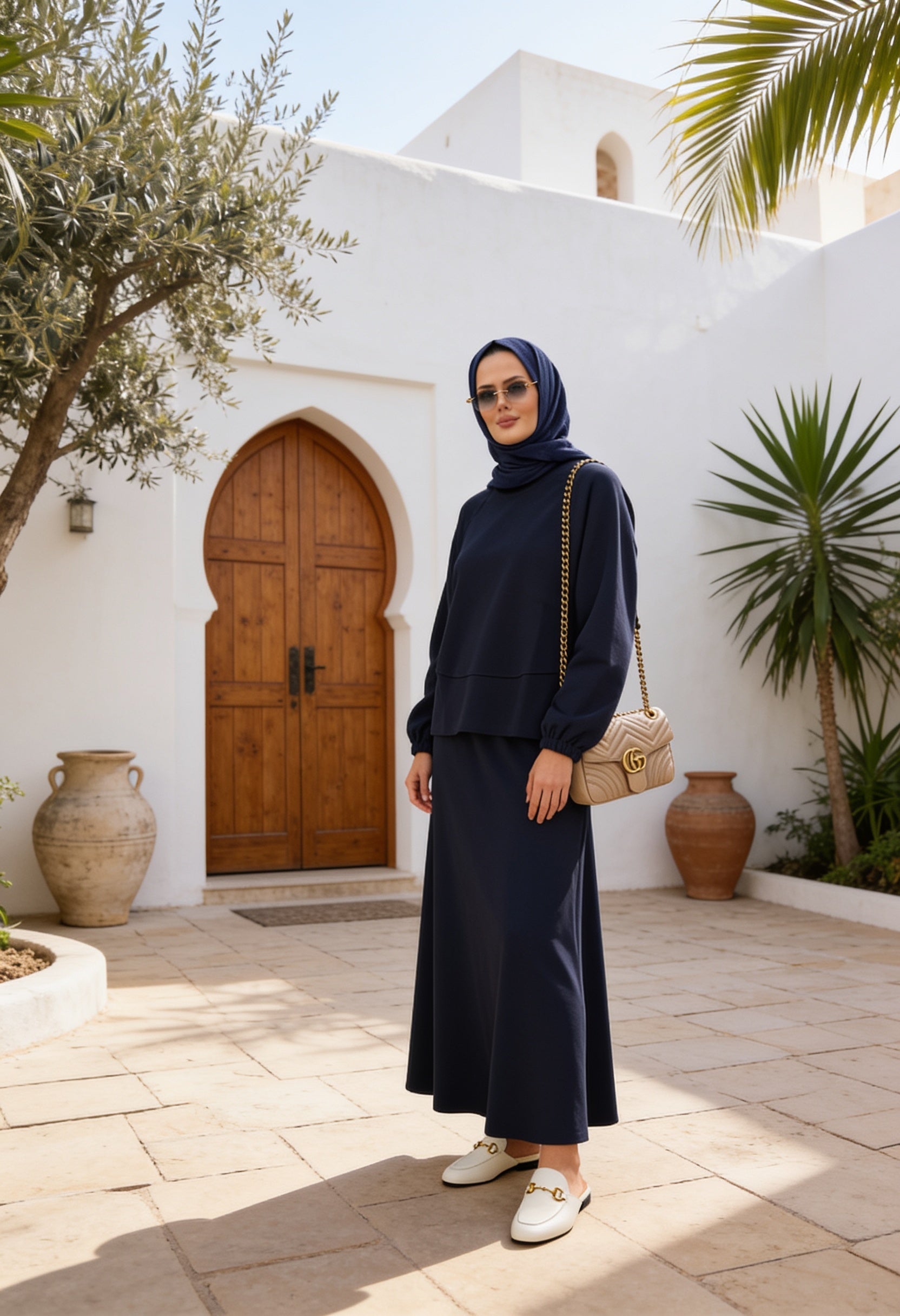 Mihra  Modal Kumaş Oversize Etekli Takım – Lacivert