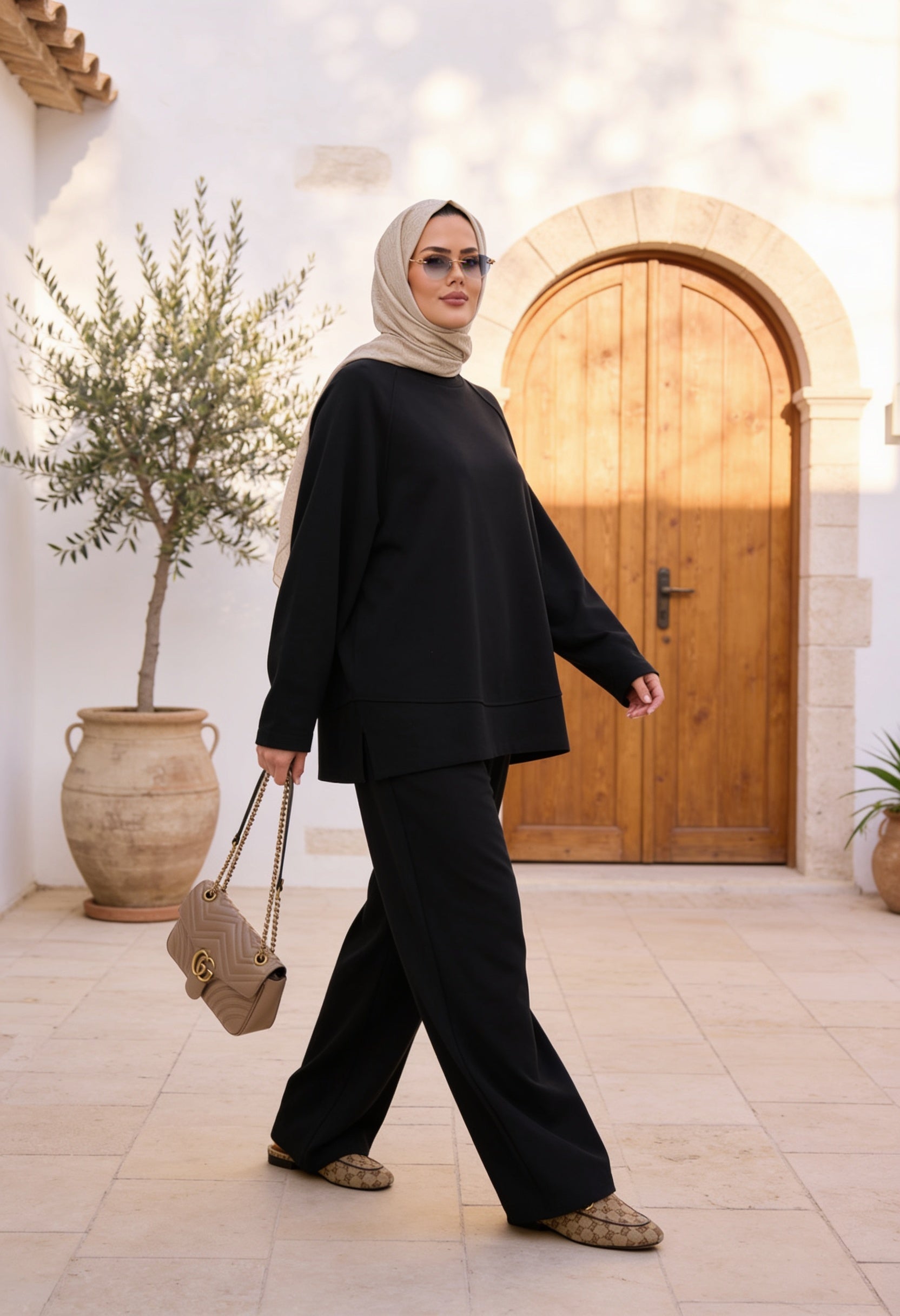 Aluna Modal Pantolonlu Takım | Premium Oversize Rahat Kalıp-Siyah