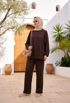 Aluna Modal Pantolonlu Takım | Premium Oversize Rahat Kalıp-Acıkahve