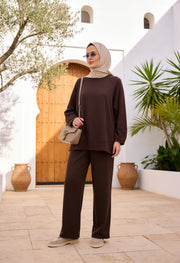Aluna Modal Pantolonlu Takım | Premium Oversize Rahat Kalıp-Acıkahve