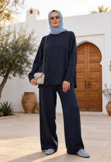 Aluna Modal Pantolonlu Takım | Premium Oversize Rahat Kalıp Lacivert