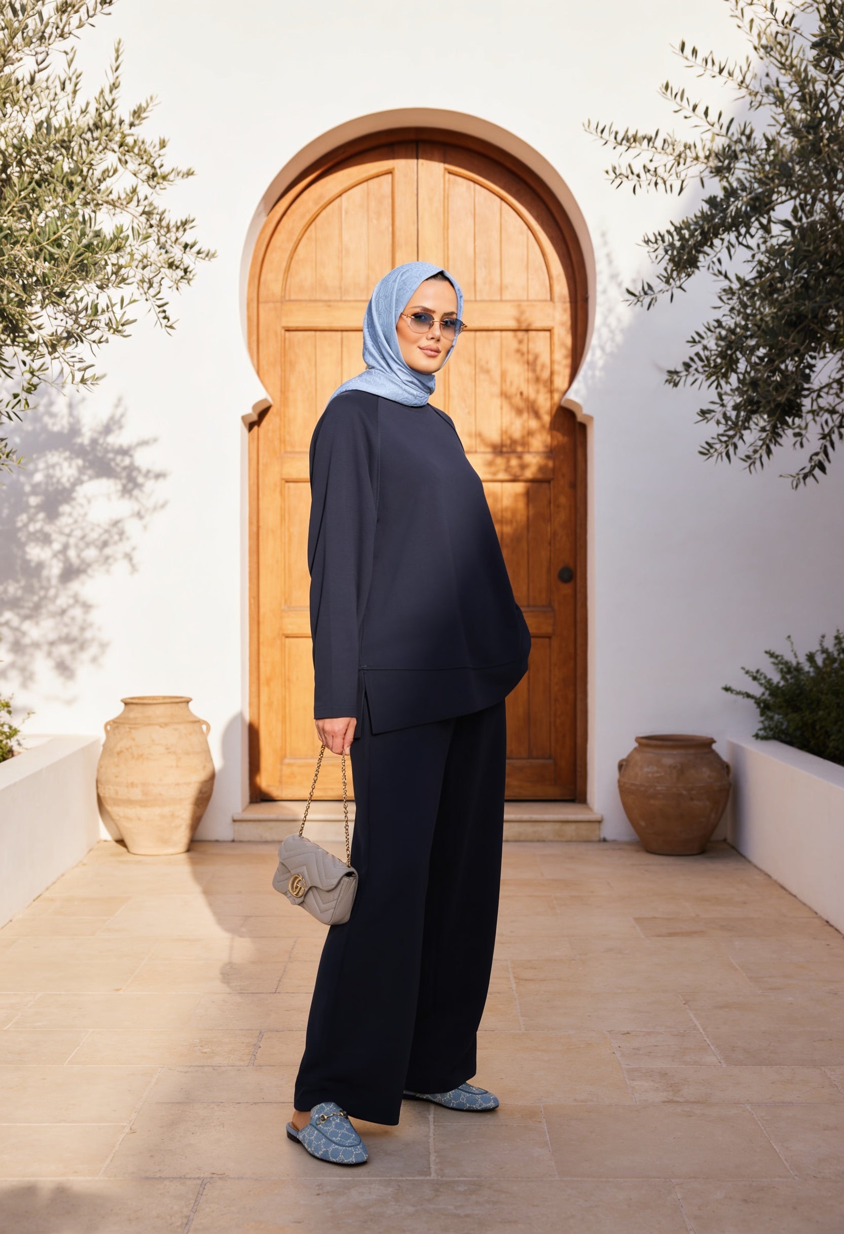 Aluna Modal Pantolonlu Takım | Premium Oversize Rahat Kalıp Lacivert