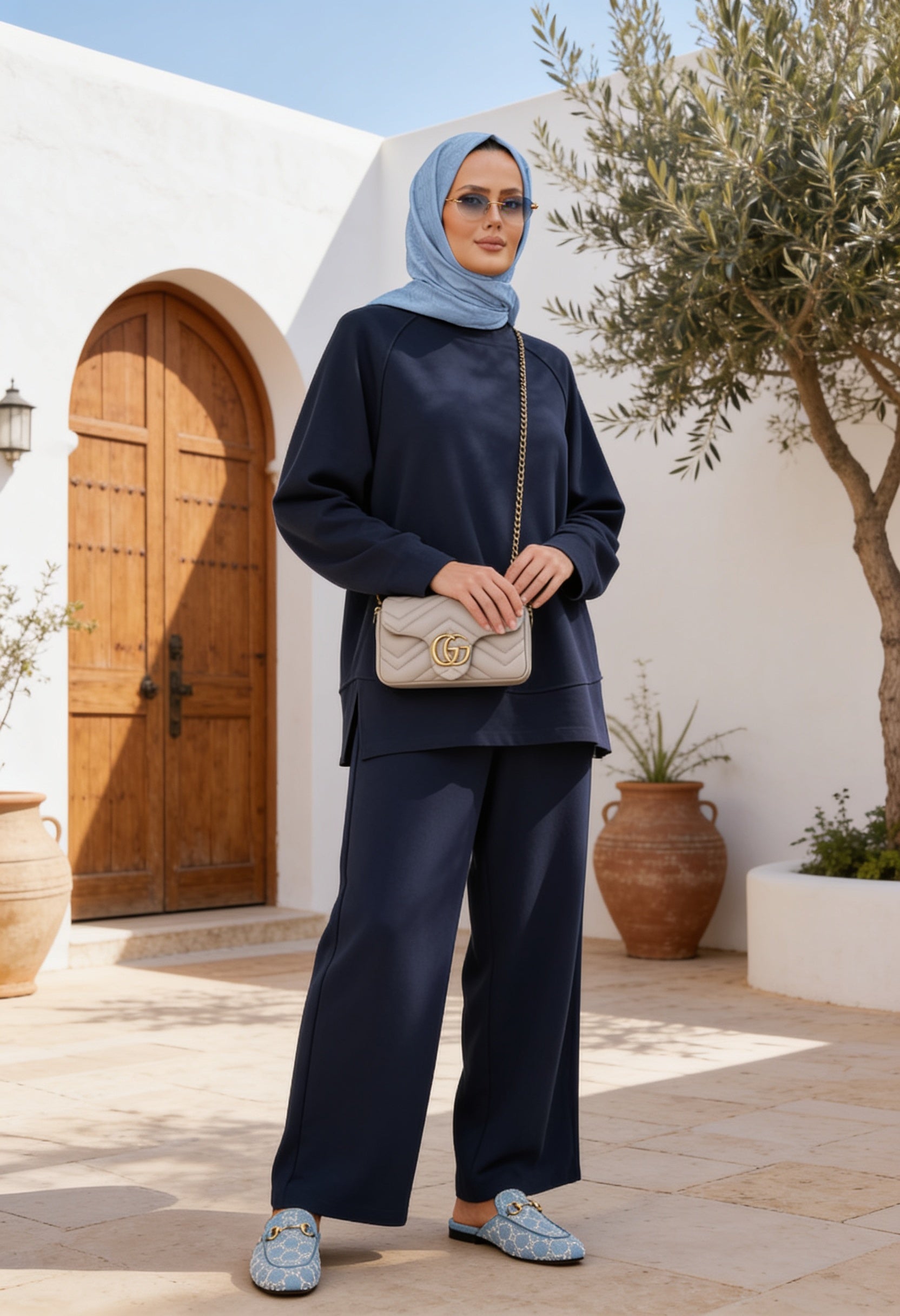 Aluna Modal Pantolonlu Takım | Premium Oversize Rahat Kalıp Lacivert