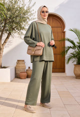 Aluna Modal Pantolonlu Takım | Premium Oversize Rahat Kalıp Yeşil