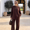 Aluna Modal Pantolonlu Takım  Oversize Rahat Kalıp Acıkahve