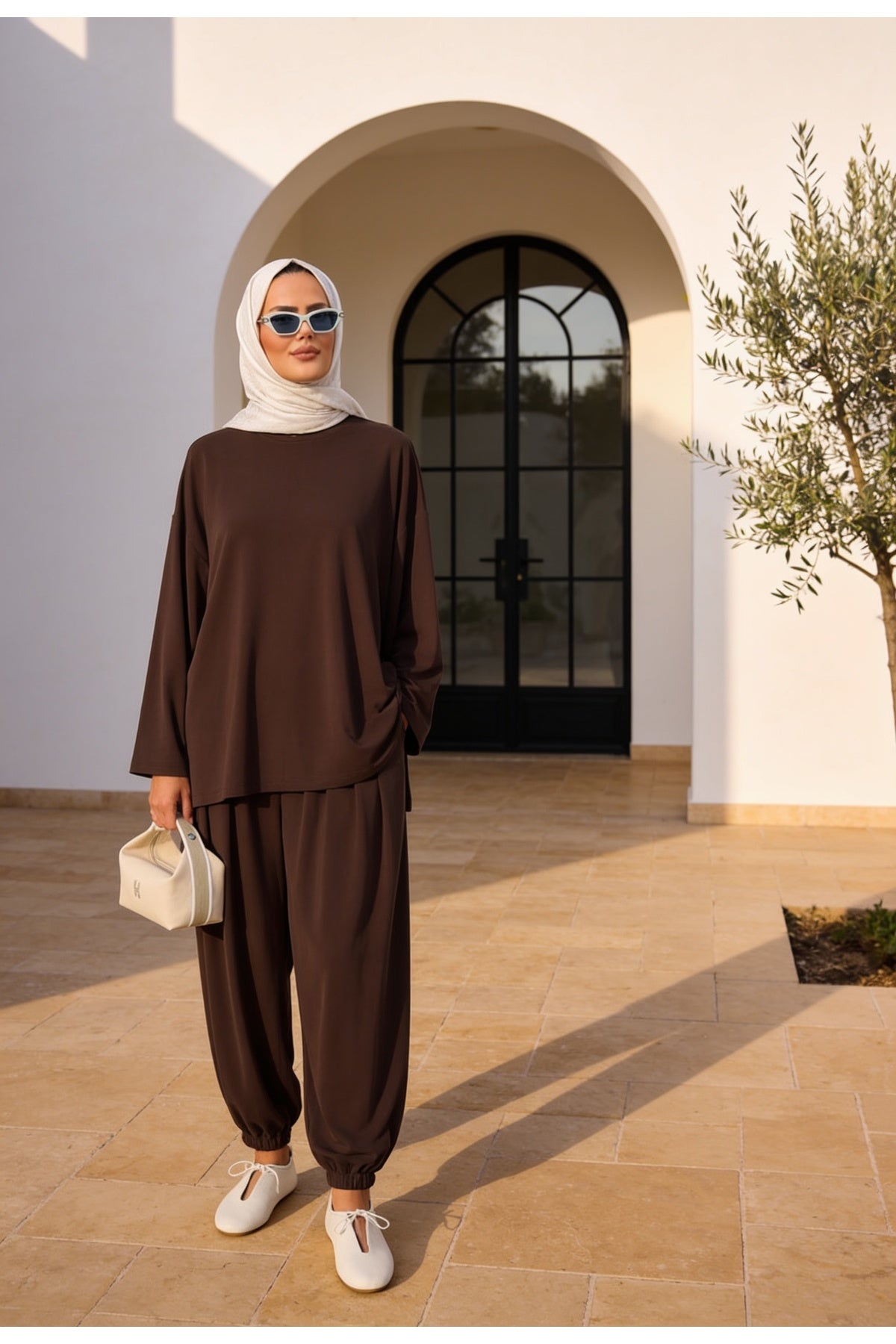 Pike Modal Şalvar Pantolon Model Oversize Takım – Kahverengi