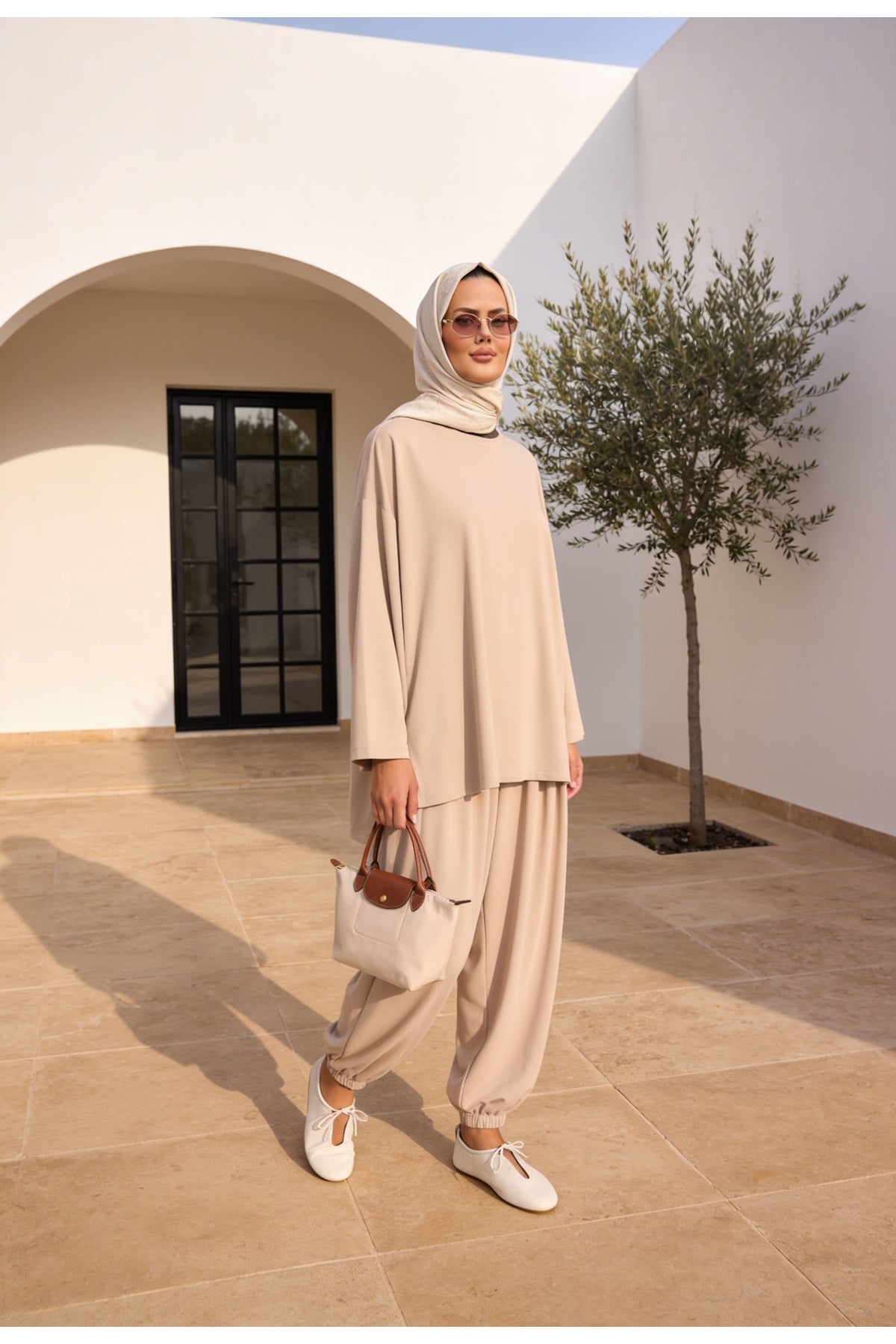 Pike Modal Şalvar Pantolon Model Oversize Takım – Bej