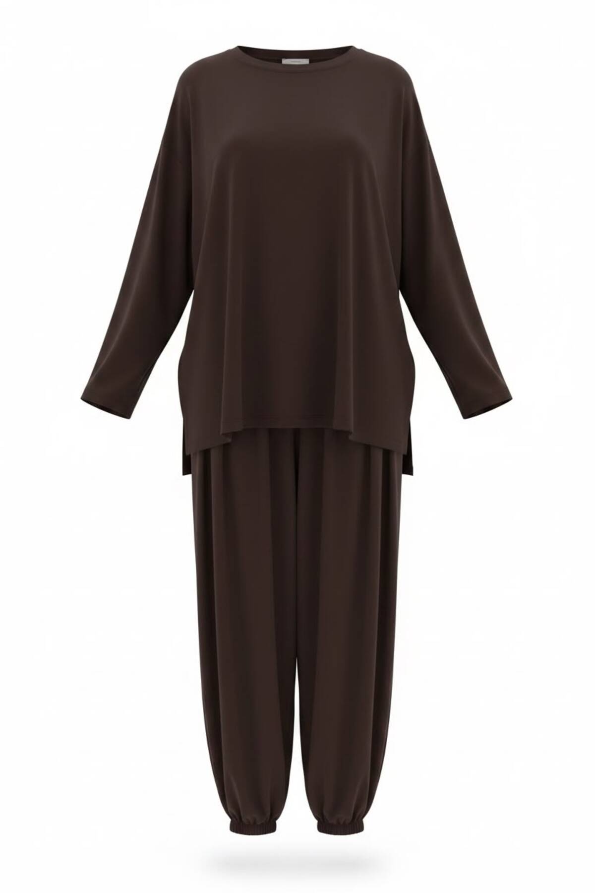 Pike Modal Şalvar Pantolon Model Oversize Takım – Kahverengi