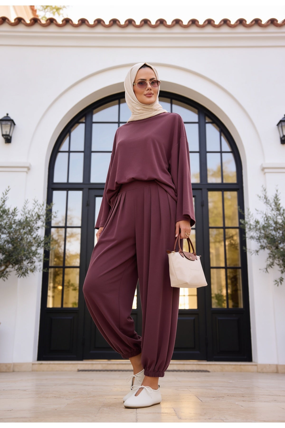 Pike Modal Şalvar Pantolon Model Oversize Takım – Mürdüm