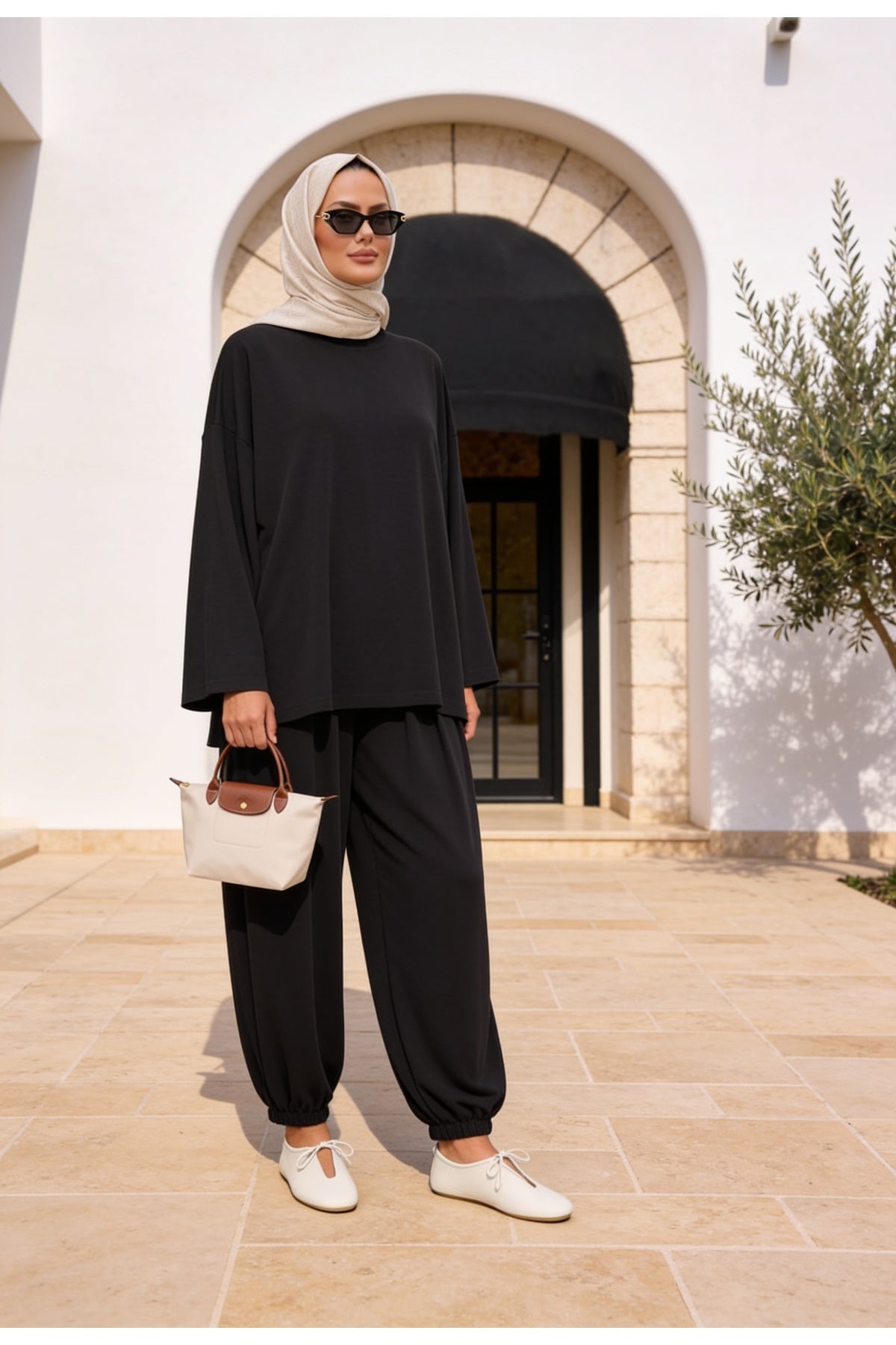 Pike Modal Şalvar Pantolon Model Oversize Takım – Siyah