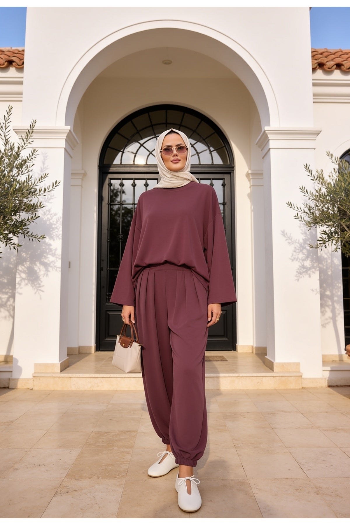 Pike Modal Şalvar Pantolon Model Oversize Takım – Mürdüm