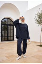 Pike Modal Şalvar Pantolon Oversize Takım - Lacivert