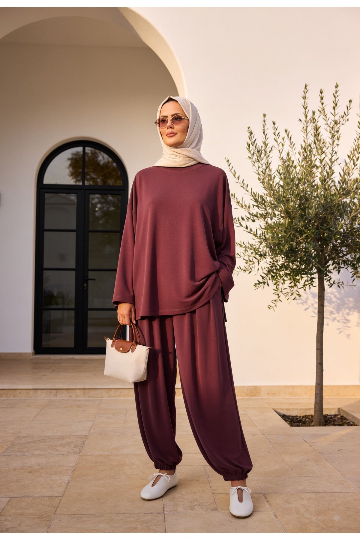 Pike Modal Şalvar Pantolon Model Oversize Takım – Mürdüm