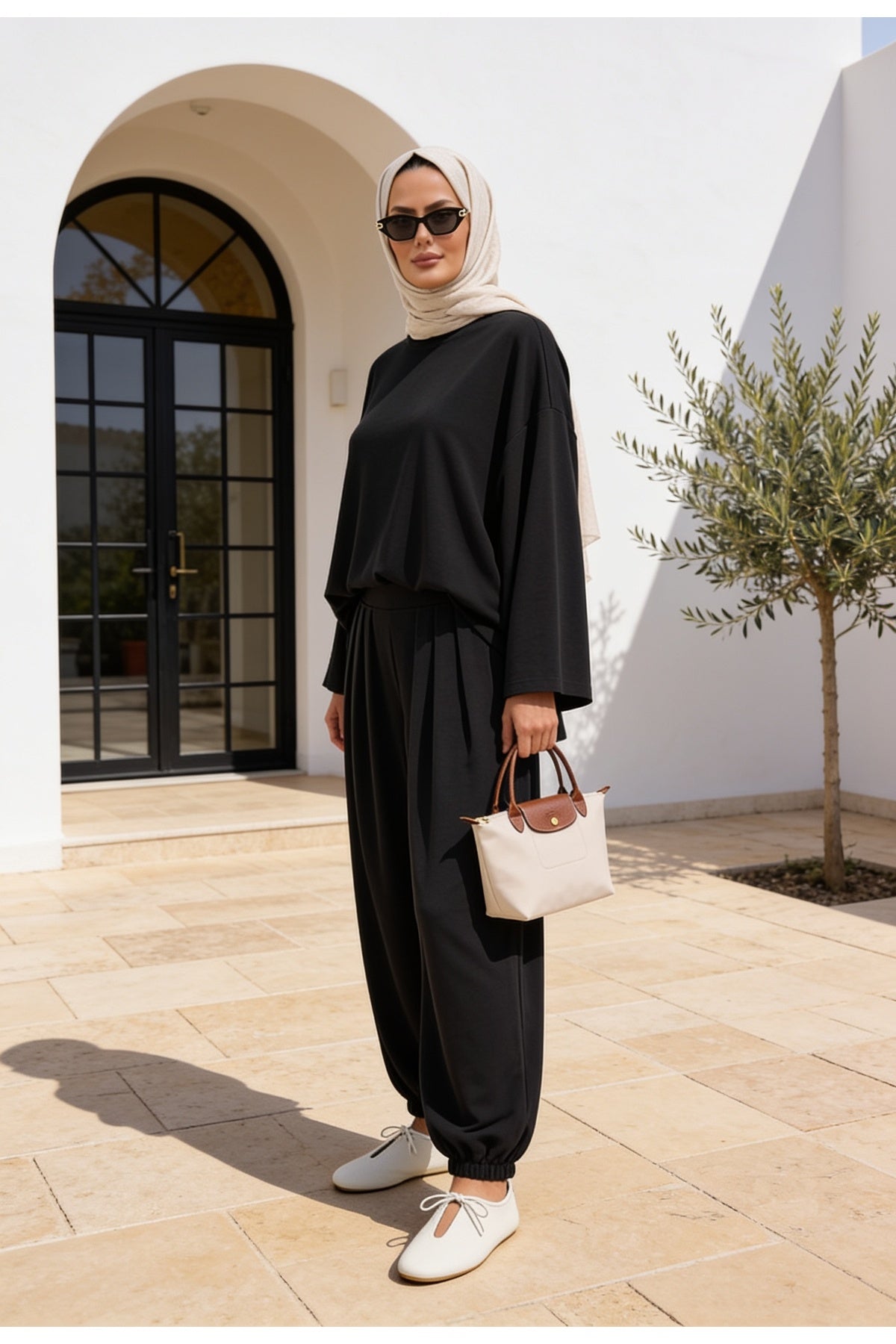 Pike Modal Şalvar Pantolon Model Oversize Takım – Siyah