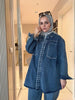 Zımba Detaylı Denim Gömlek İkili Takım Koyu Mavi