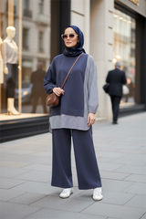 Women's Modest Two-Piece Outfit Line Dark Grey Shirt Set