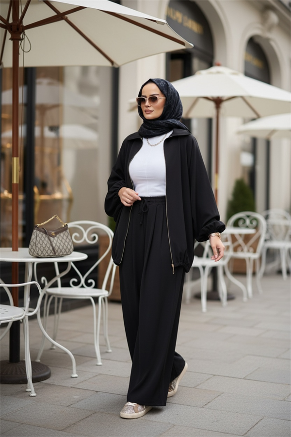Eleganza Palazzo Fermuarlı İkili Takım – Mevsimlik -36-50 Beden Siyah
