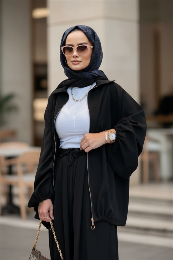 Eleganza Palazzo Fermuarlı İkili Takım – Mevsimlik -36-50 Beden Siyah