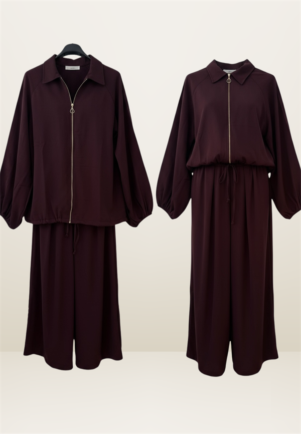 Eleganza Palazzo Fermuarlı İkili Takım – Mevsimlik -36-50 Beden Bordo