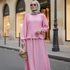 Çilek Kumaş Pamuklu Fırfırlı Gömlek Etekli Takım – Pembe