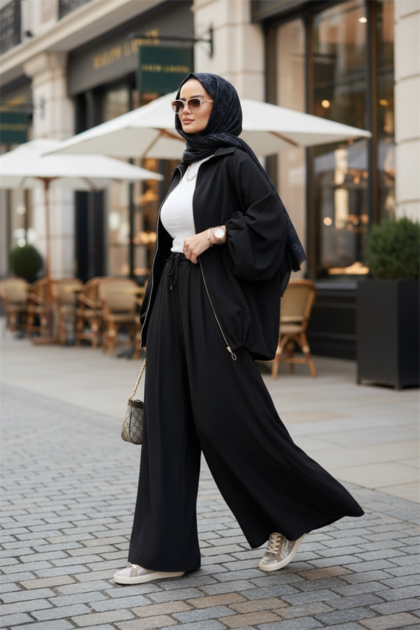 Eleganza Palazzo Fermuarlı İkili Takım – Mevsimlik -36-50 Beden Siyah