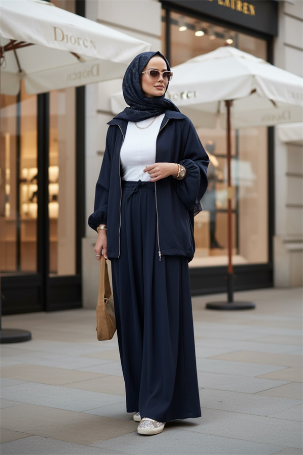 Eleganza Palazzo Fermuarlı İkili Takım – Mevsimlik -36-50 Beden Lacivert