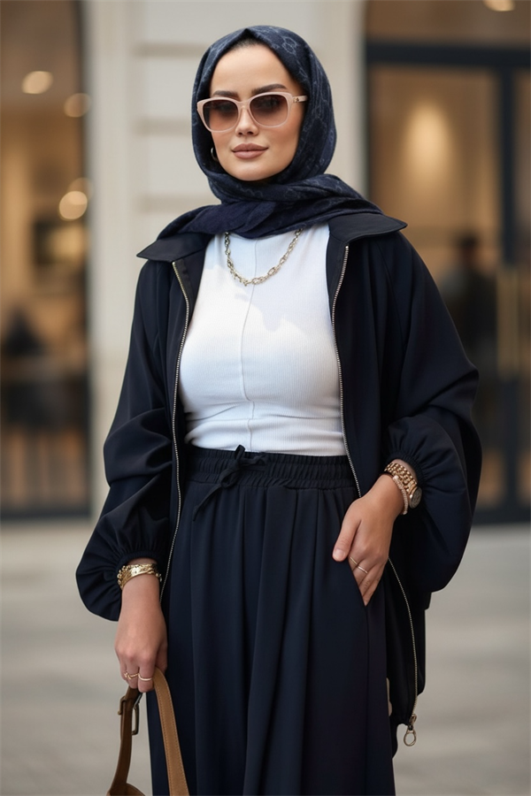 Eleganza Palazzo Fermuarlı İkili Takım – Mevsimlik -36-50 Beden Lacivert