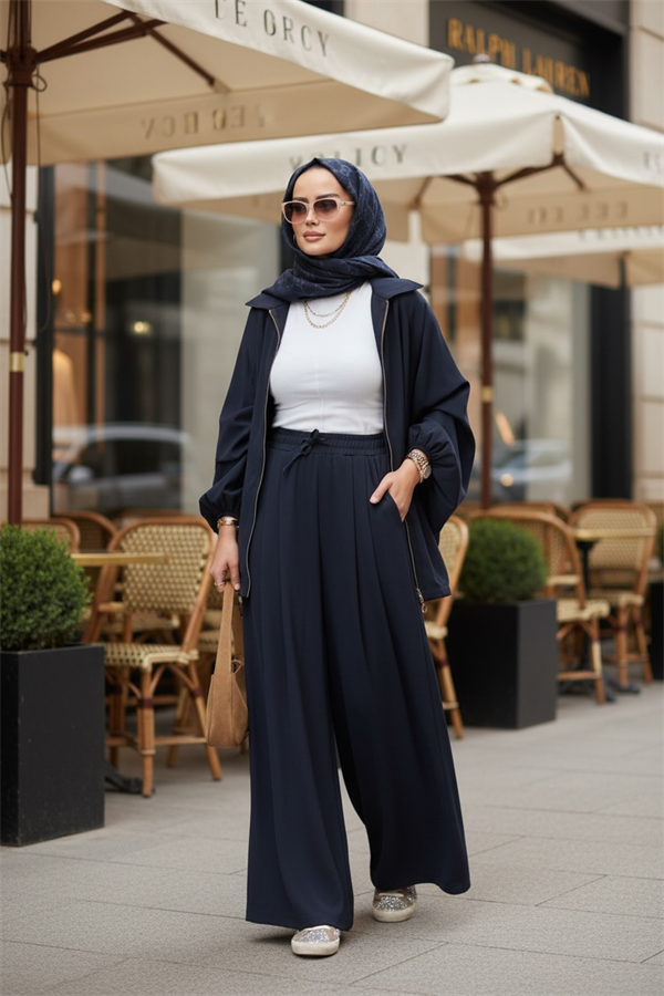 Eleganza Palazzo Fermuarlı İkili Takım – Mevsimlik -36-50 Beden Lacivert