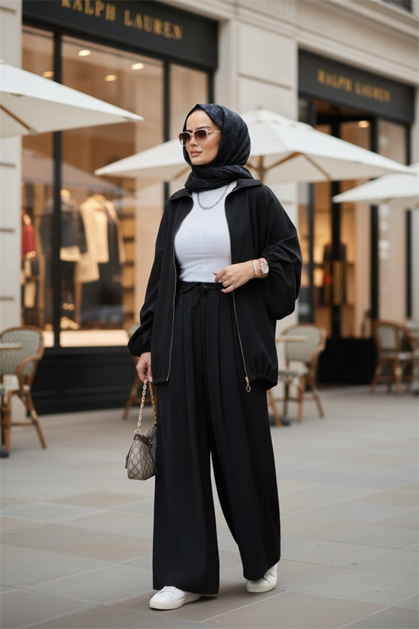 Eleganza Palazzo Fermuarlı İkili Takım – Mevsimlik -36-50 Beden Siyah