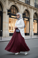 Kırışık Kumaşlı Etekli  Bordo
