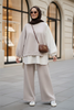 Women's Modest Two-Piece Set Line Shirt Beige