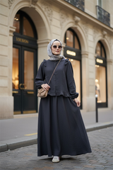 Pamuklu Fırfır Detay Yazlık Etekli Takım – Siyah