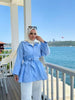 Poplin Kimono Gömlek – Belden Kuşaklı, Düğmeli Mavi